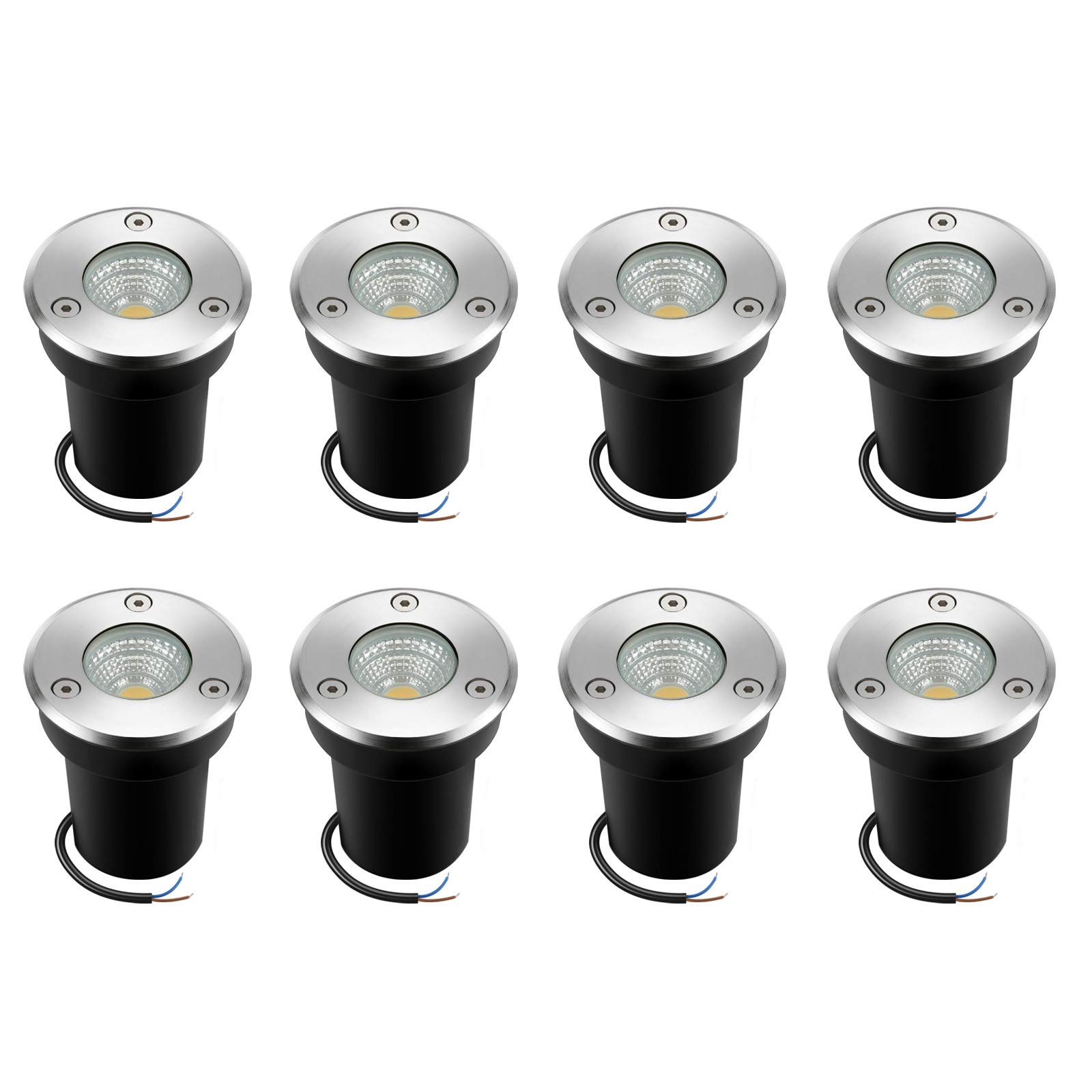 Junview 8Pack LED Landscape Well Lights 6W 12V-24V IP67 Waterproof Low Voltage Ground Lights - Warm White Outdoor Lighting for Driveway, Deck, Steps, Garden & Yard | Perfect for Pathway, Patio, and Landscape Accent Lighting