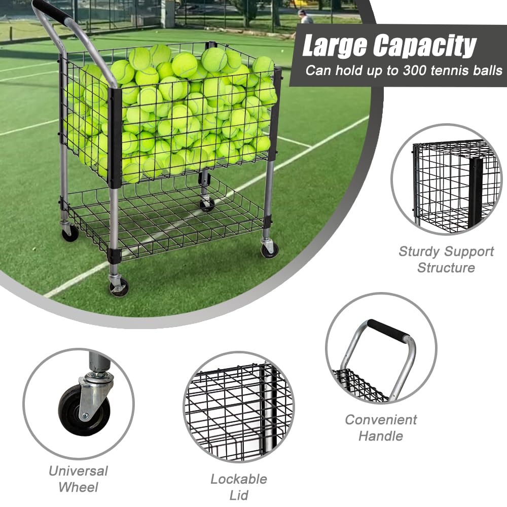 Premium Tennis Ball Cart with Wheels - Heavy Duty Portable Tennis Ball Holder Basket for Training & Coaching - Large Capacity for Sports Courts & Clubs - Ideal for Tennis Coaches, Players & Practice Sessions