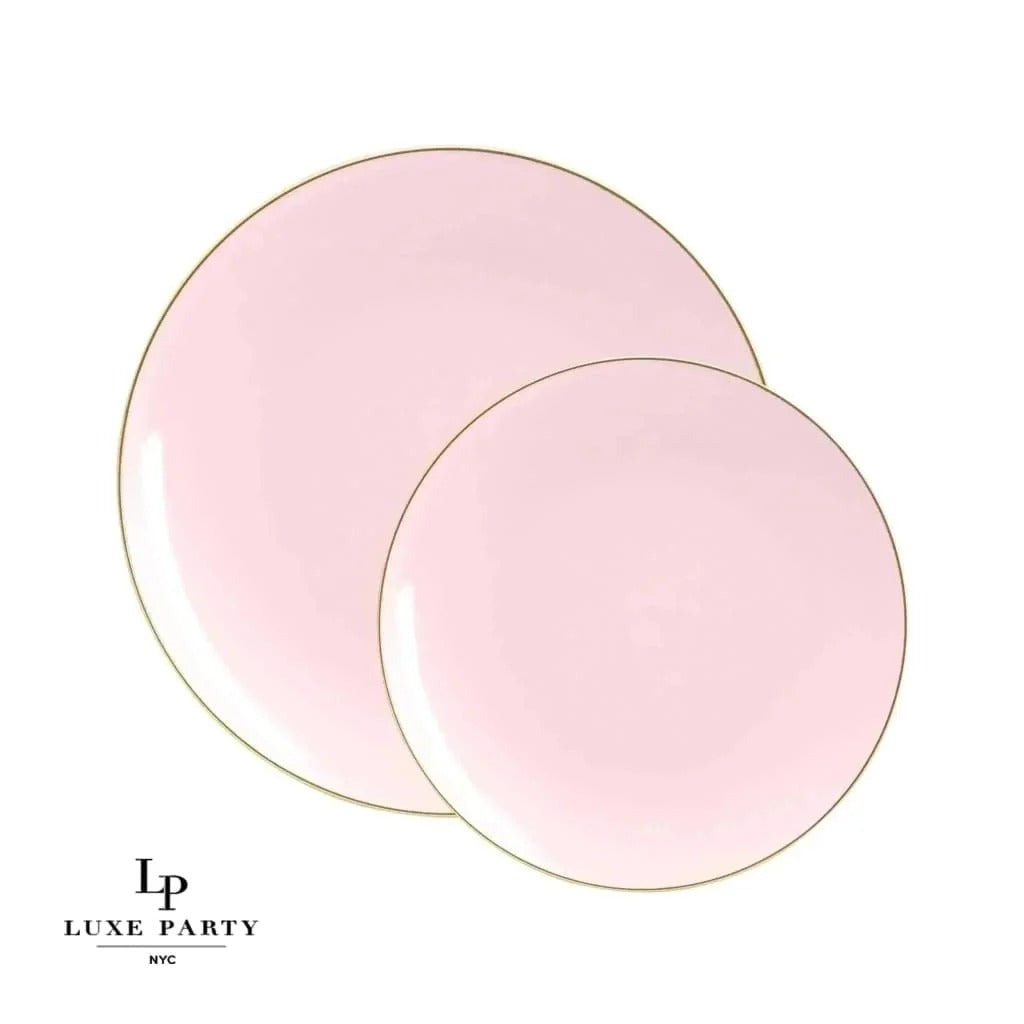 Elegant Blush Pink & Gold Rim Round Plastic Plates - 12-Pack, BPA-Free & Eco-Friendly for Parties, Weddings, and Outdoor Dining