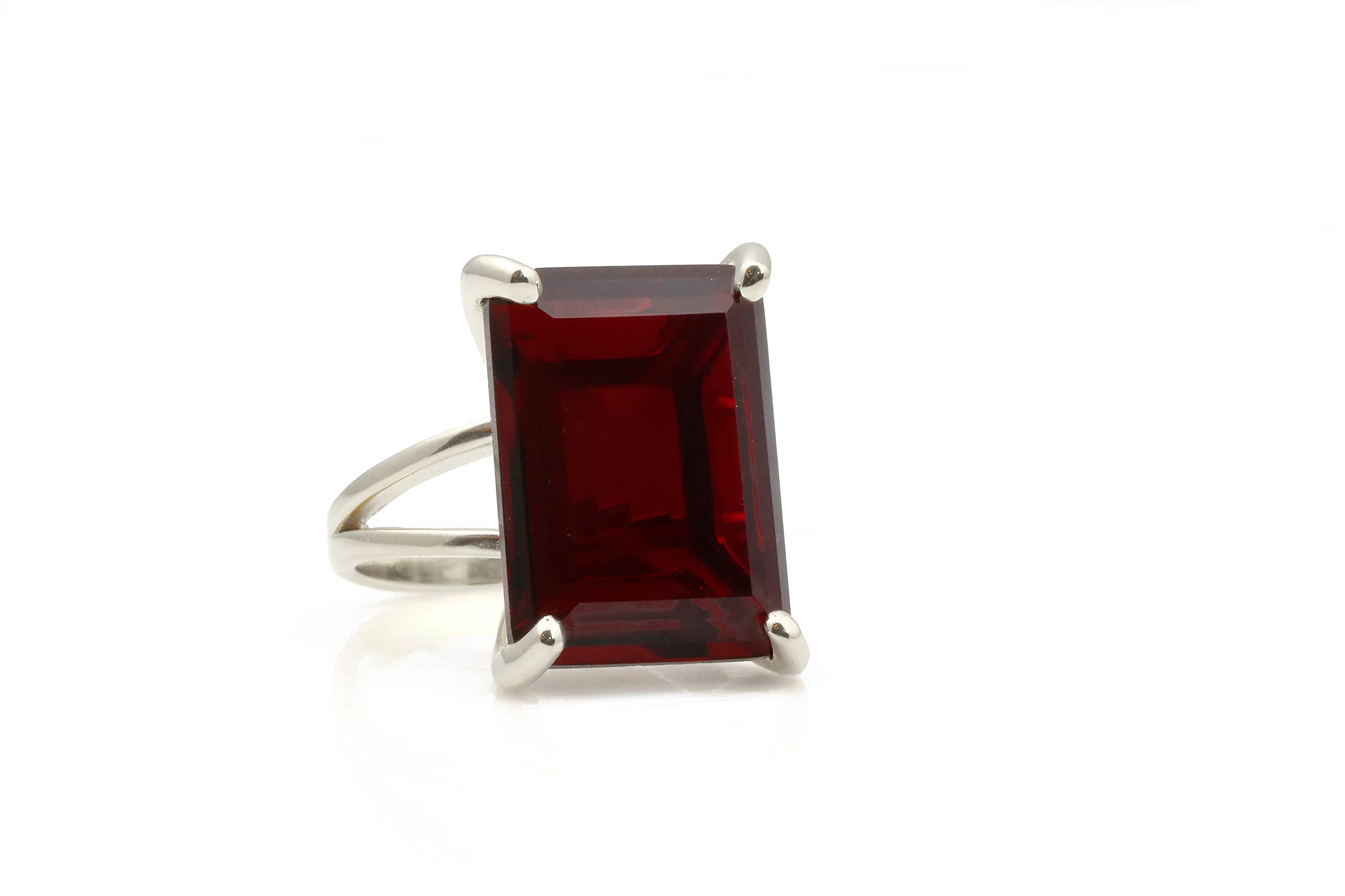 Bold Garnet Sterling Silver Rectangle Statement Ring - Fashion Jewelry for Women, Birthstone Ring, Large Size - Perfect for Birthday, Engagement, Anniversary Gifts - Elegant for Parties, Date Nights & Special Occasions