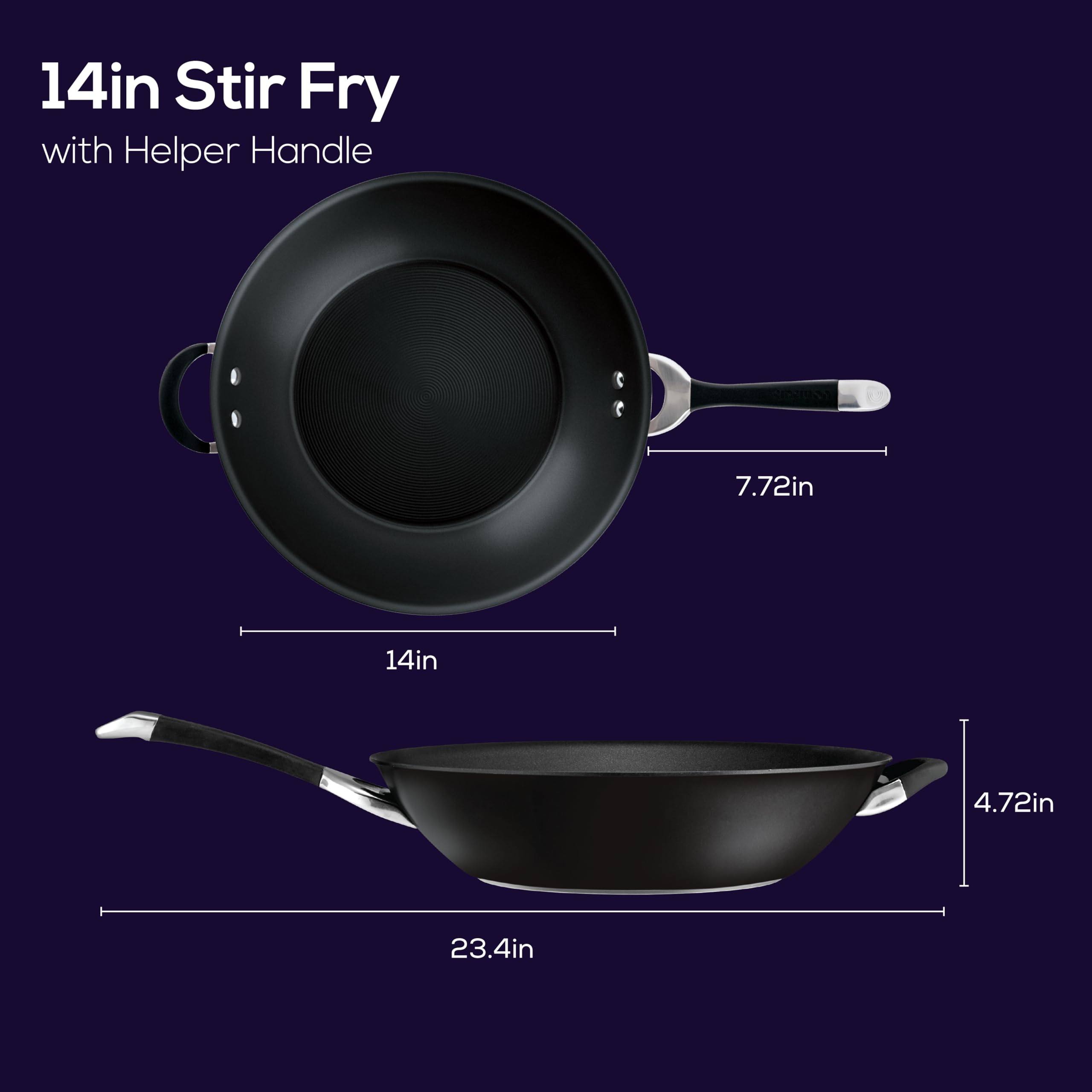 Circulon Symmetry 14-Inch Hard Anodized Nonstick Wok Pan with Helper Handle - Black Stir Fry Pan for Asian Cooking, Sautéing & Deep Frying - Perfect for Home Chefs & Professional Kitchens