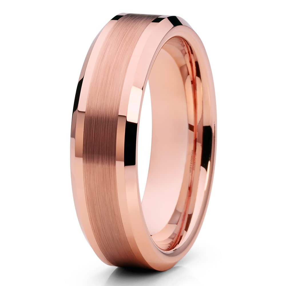 Rose Gold Tungsten Wedding Band for Women & Men - 6mm Comfort Fit Ring - 18k Rose Gold Plated Anniversary & Engagement Ring - Perfect for Weddings, Proposals & Special Occasions