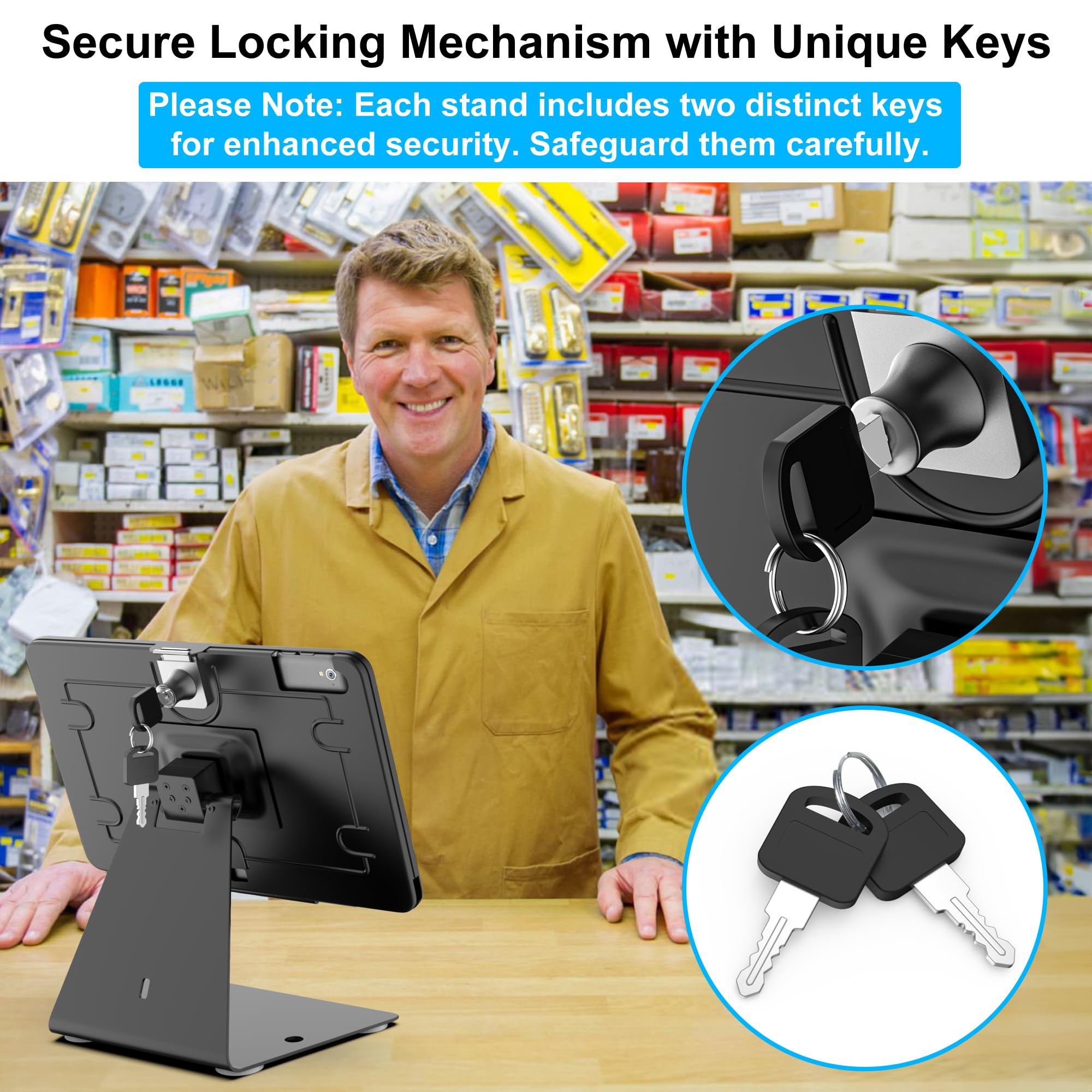 Secure Anti-Theft iPad Kiosk Stand - Aluminum Lightweight POS Stand with 360° Swivel & Lockable Tablet Enclosure - Compatible with iPad 10.2