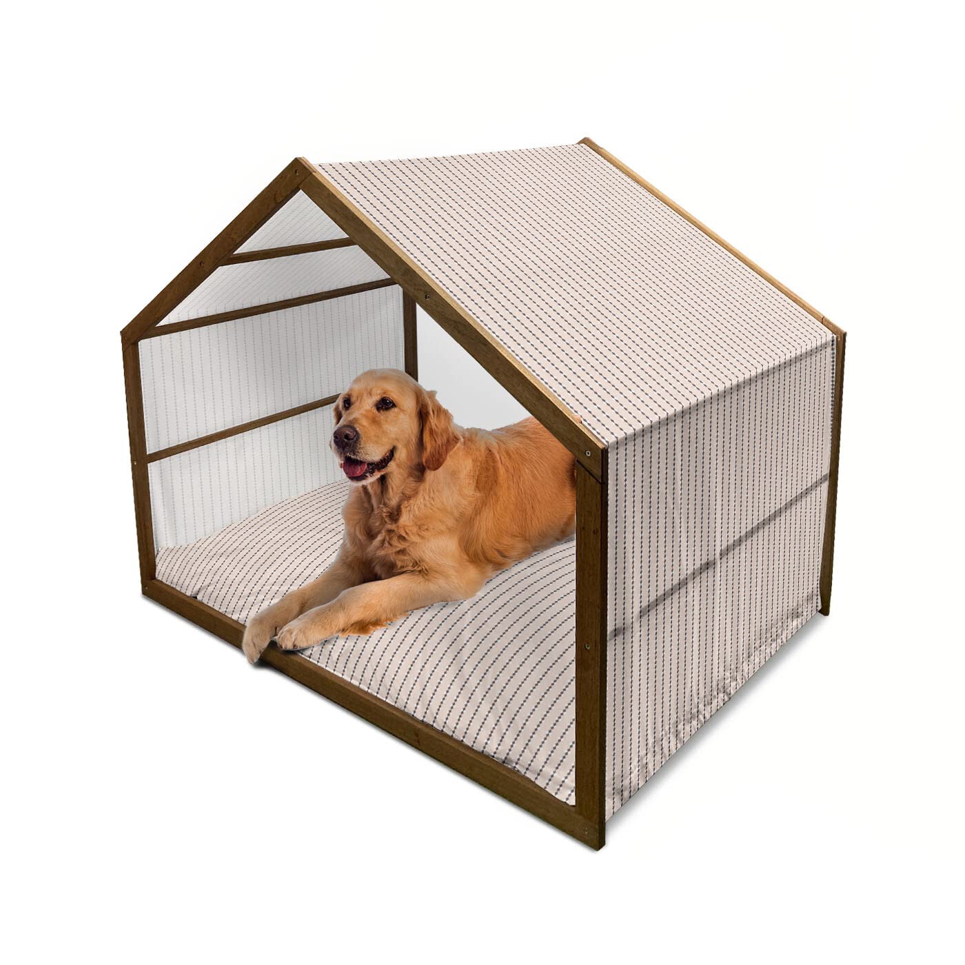 Ambesonne Geometric Wooden Dog House - Peach & Cream Diamond Pattern Indoor/Outdoor Portable Pet Kennel with Pillow Cover - X-Large Size for Medium to Large Dogs - Perfect for Backyard, Patio or Living Room Use