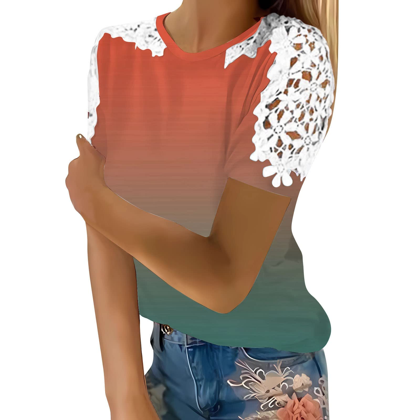 QIYIGUO Women's Floral Print Cotton T-Shirt - Breathable Loose Fit Short Sleeve Hollow Stitching Casual Top for Everyday Wear | Perfect for Summer Outings, Beach Vacations & Weekend Errands