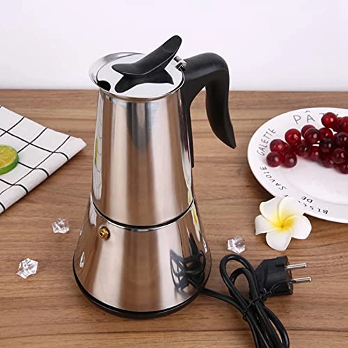 Electric Stove Espresso Maker - 6 Cup Moka Pot Coffee Percolator, Stainless Steel Classic Italian Coffee Maker with EU Plug for Home, Office & Cafe Use