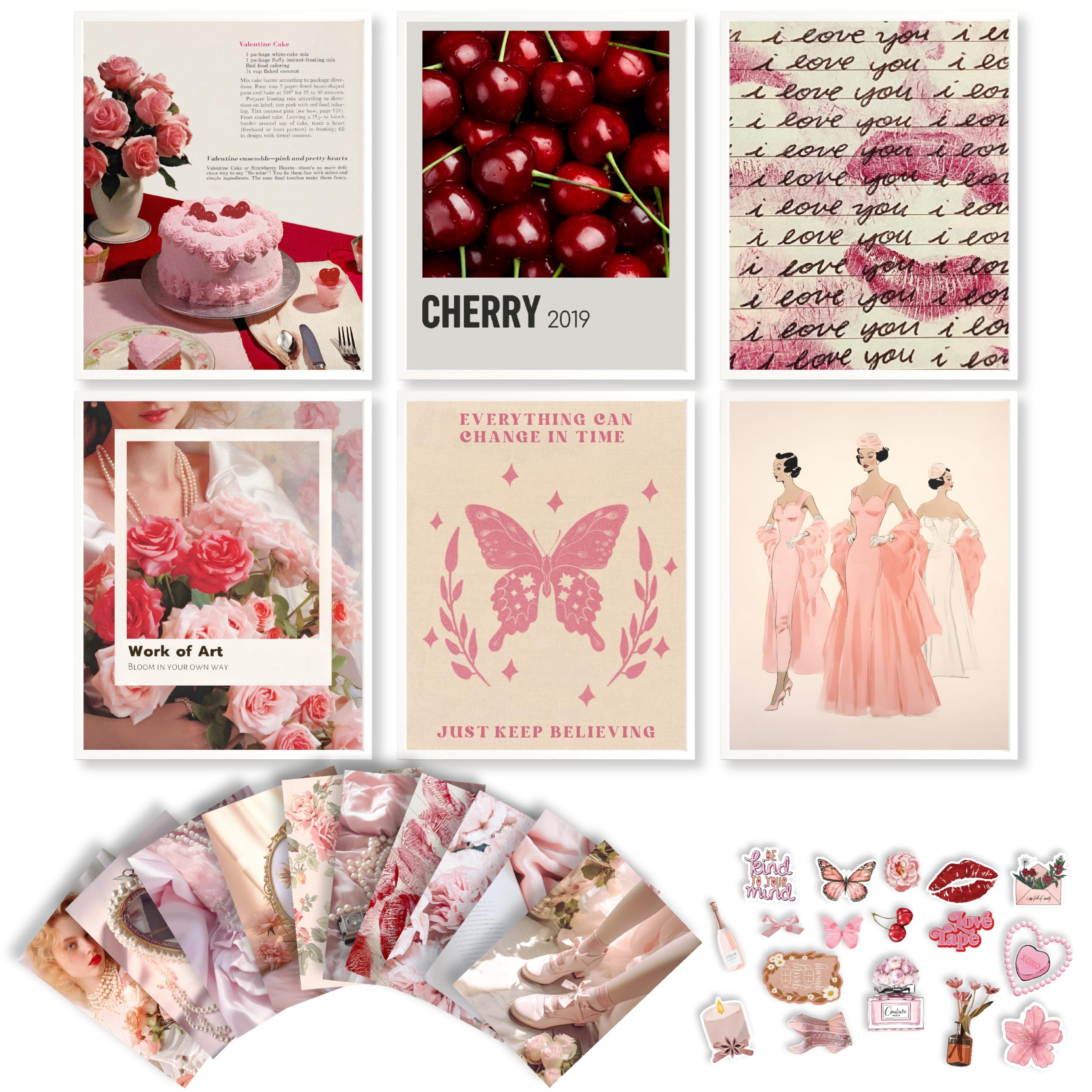 Vintage Pink Aesthetic Posters - 8x10 Unframed Prints for Coquette Room Decor