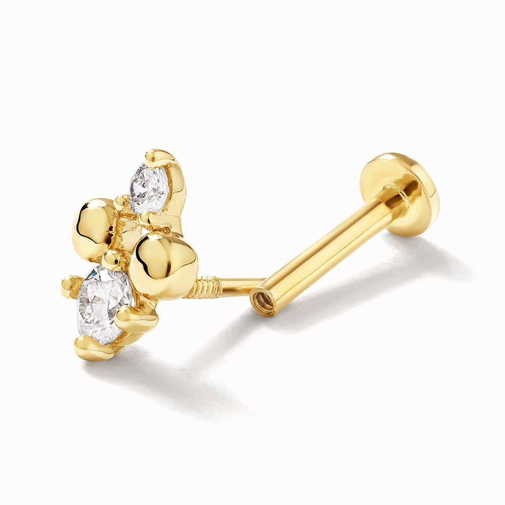 10k Gold Diamond and Ball Quartet Helix Single Stud Earrings – Elegant Body Jewelry for Cartilage, Tragus, or Helix Piercing – Perfect for Parties, Weddings, and Everyday Wear