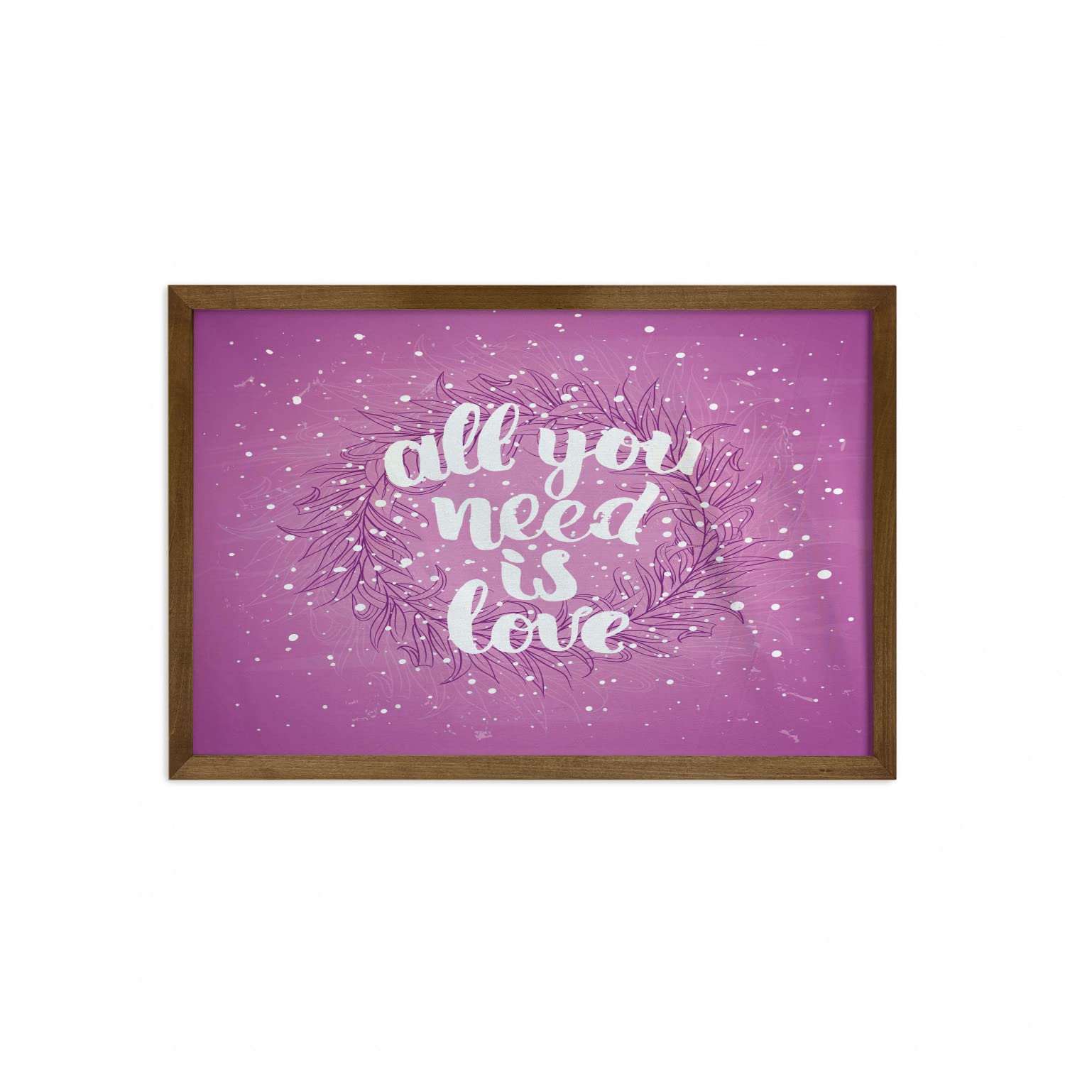 Ambesonne Love Framed Wall Art - Valentine's Day Abstract Floral Wreath with Brush Font & Paint Splashes - Grunge Style Fabric Decor with Teak Wood Frame - 35