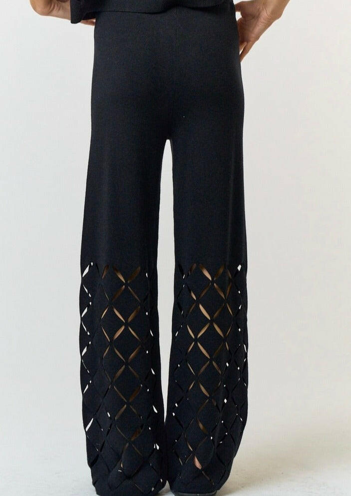 Stylish Black Cut Out Detail Sweater Pants for Women - Cozy Lounge Wear & Casual Outfit for Fall & Winter