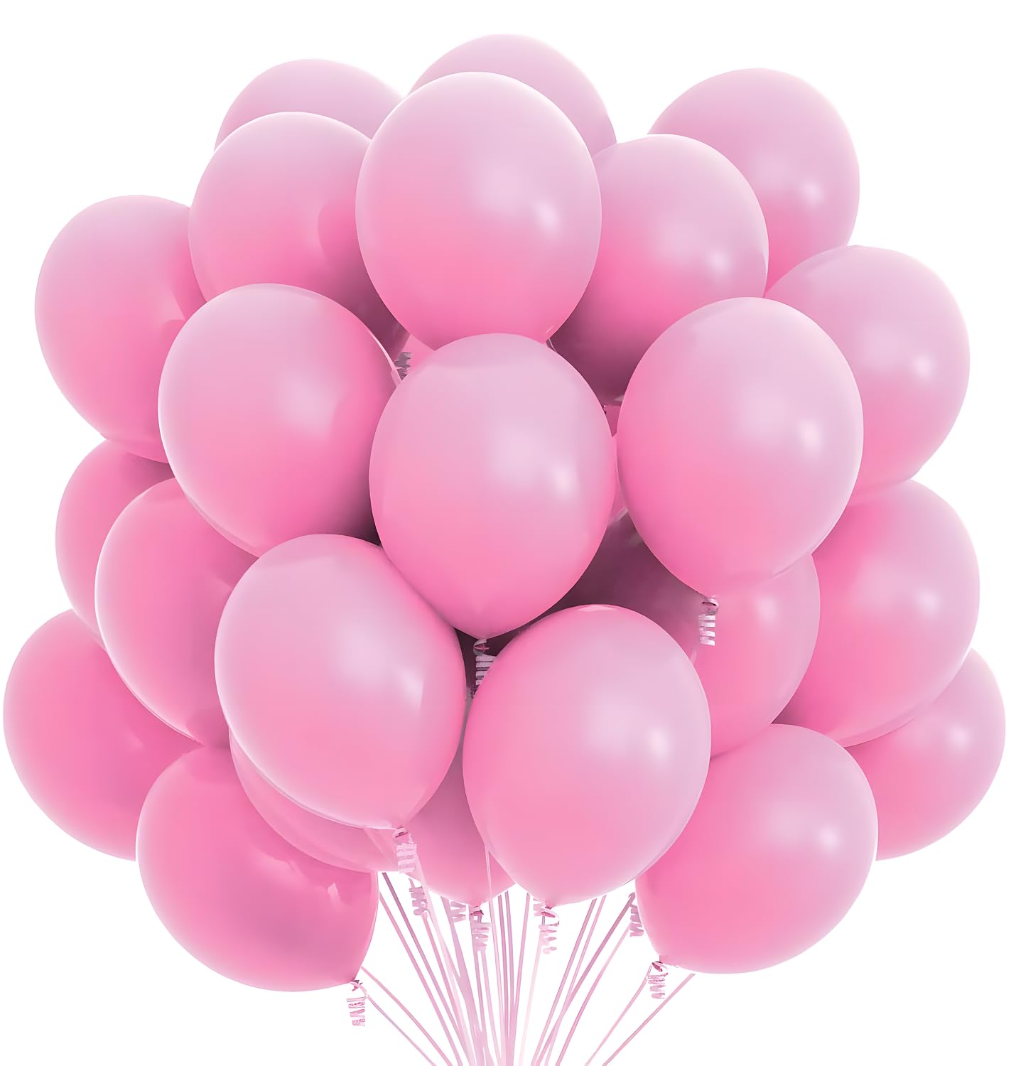 Prextex 75-Pack 12 Inch Pink Party Balloons with Matching Ribbon - Helium Quality for Pink Theme Parties, Weddings, Baby Showers & Birthday Decorations - Perfect for Balloon Arches, Backdrops and Party Supplies