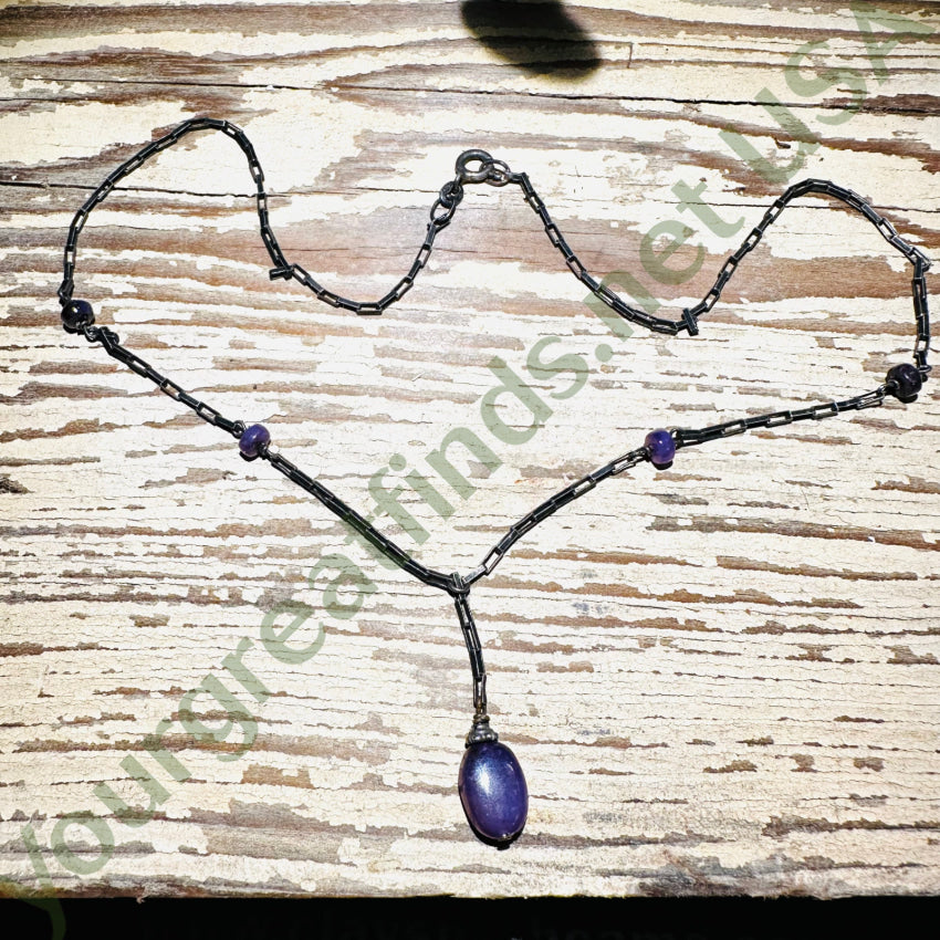Handmade Sterling Silver Y-Necklace with Dark Amethyst Beads - Elegant Jewelry Gift for Women, Perfect for Parties, Weddings & Everyday Wear