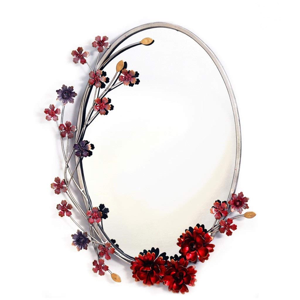 Vintage Iron Art 3D Flower Carved Wall Mirror - Modern Retro Decorative Hanging Mirror for Living Room, Bedroom & Bathroom - Elegant Home Decor & Background Accent Mirror