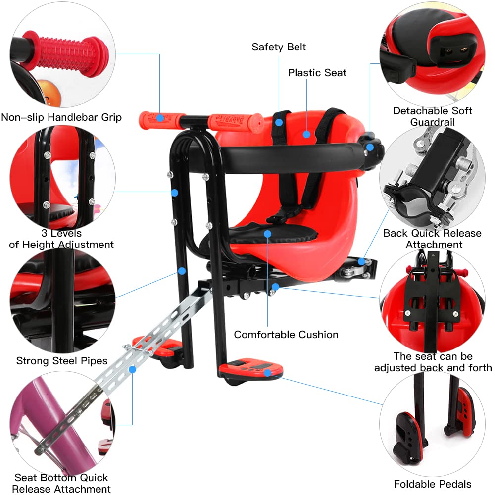 **Front Mount Kids Bike Seat for Toddlers 8 Months to 4 Years (Up to 110lbs) - Adjustable & Padded Child Safety Bicycle Seat - Perfect for Family Cycling & Outdoor Adventures**