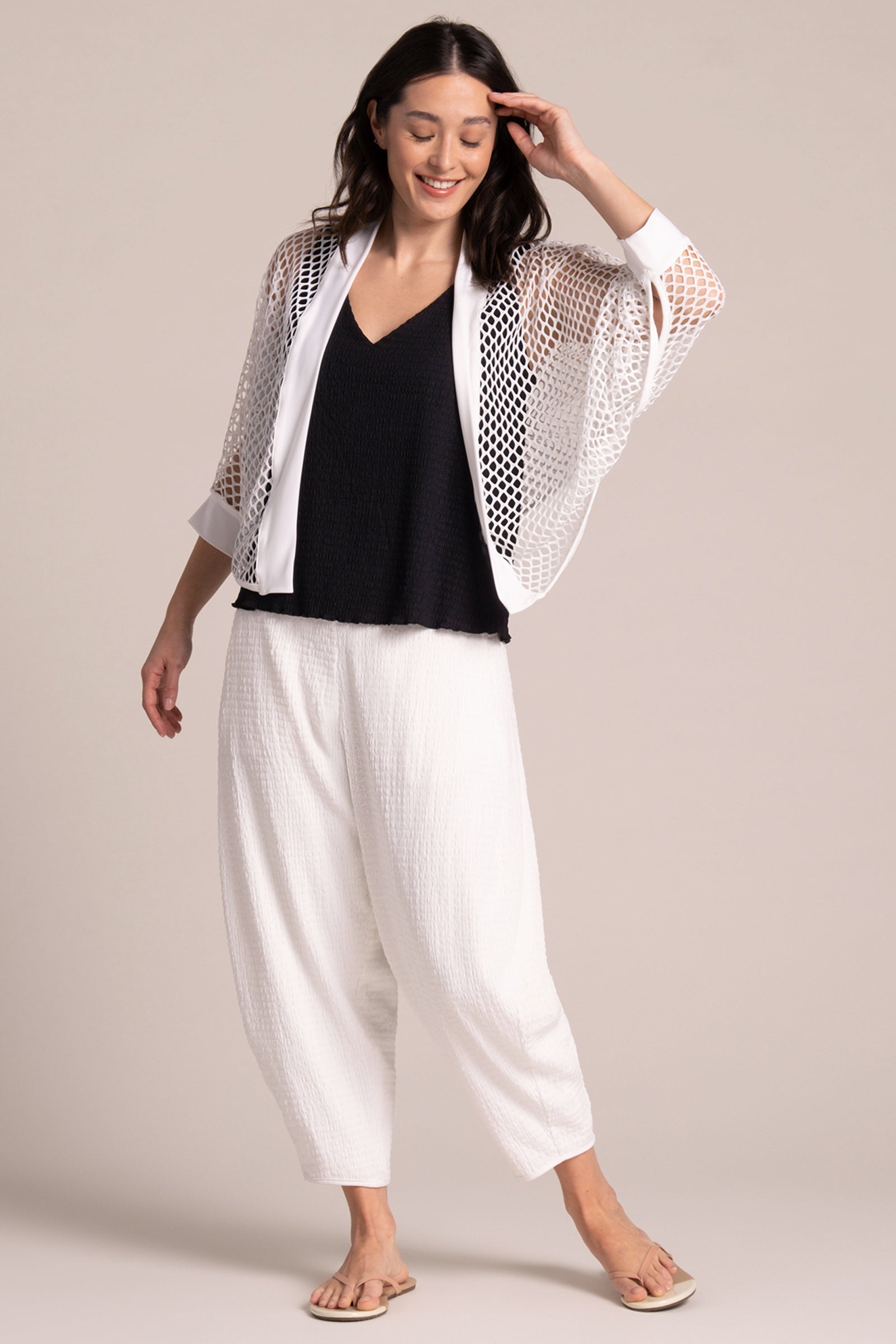 Elegant White Honeycomb Knit Shrug - Lightweight Cardigan for Women, Perfect for Spring & Summer Outfits, Office Wear, and Casual Dressing