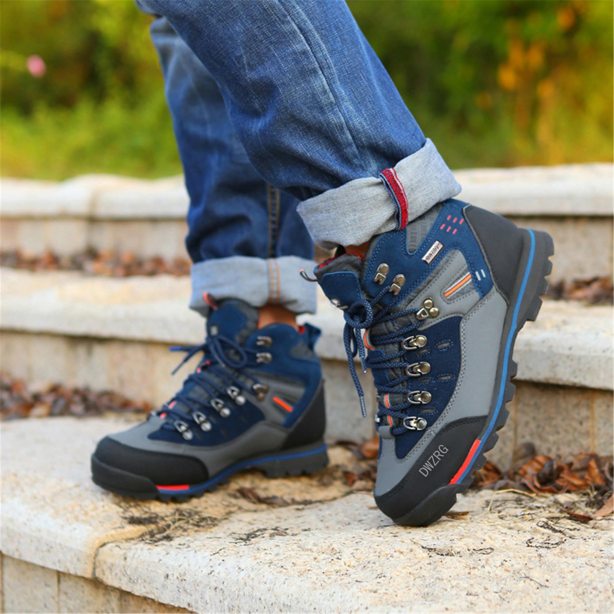 Men's Waterproof Leather Mid-Calf Hiking Boots - Non-Slip Lightweight Trekking Shoes for Outdoor Adventures, Camping & Mountain Climbing