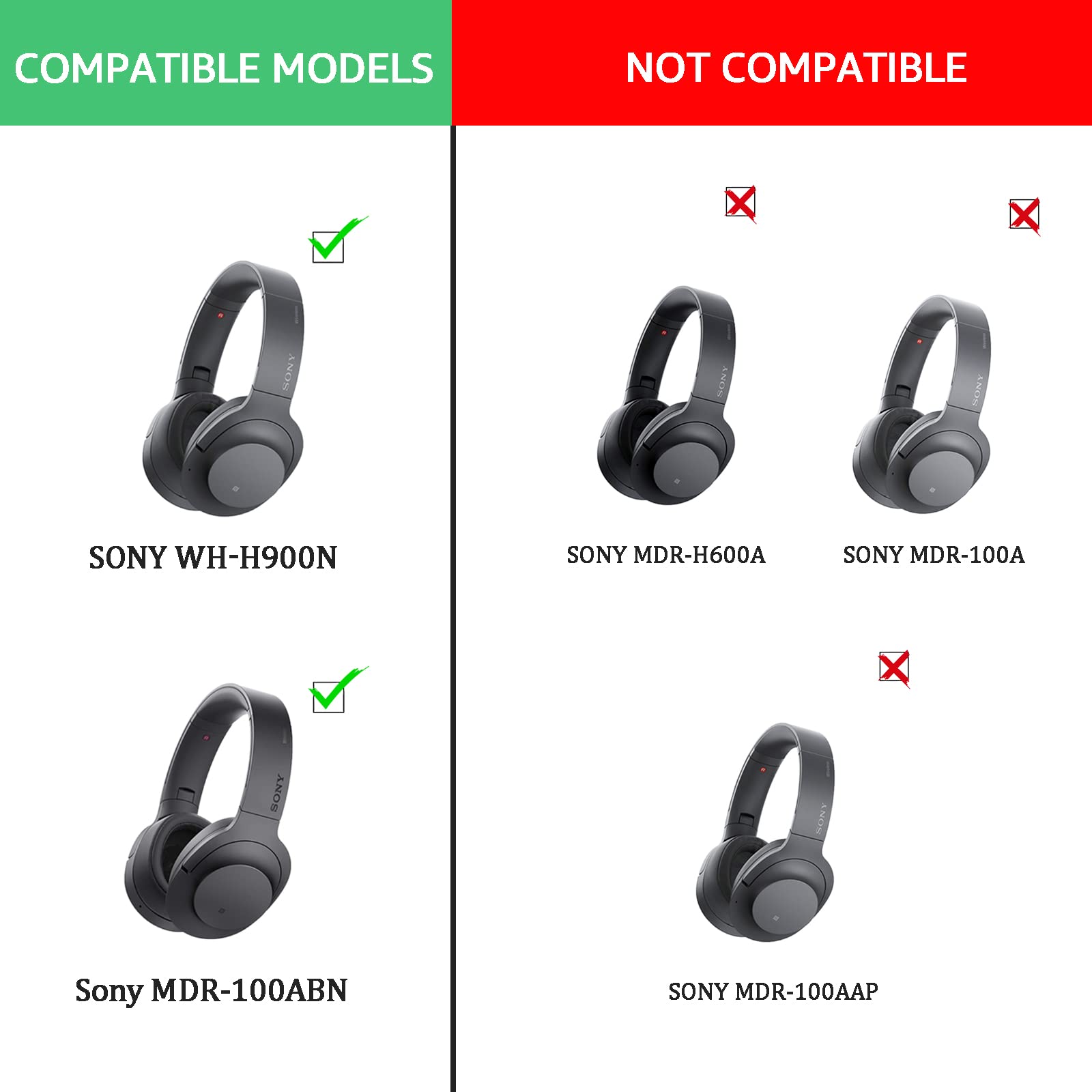 Premium Replacement Ear Pads for Sony WH-H900N & MDR-100ABN Headphones - Soft Memory Foam Protein Leather Cushions - Comfortable Over-Ear Earpads (Green) - Perfect for Gaming, Travel & Noise Isolation