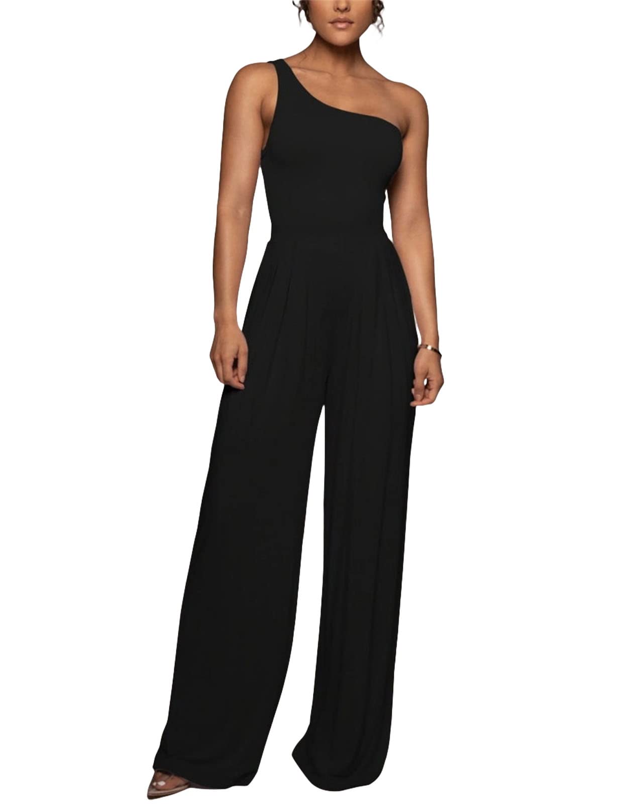 Women's One Shoulder Wide Leg Jumpsuit - Casual Romper with Long Pants - Summer Beach Outfit, Party Wear & Vacation Fashion