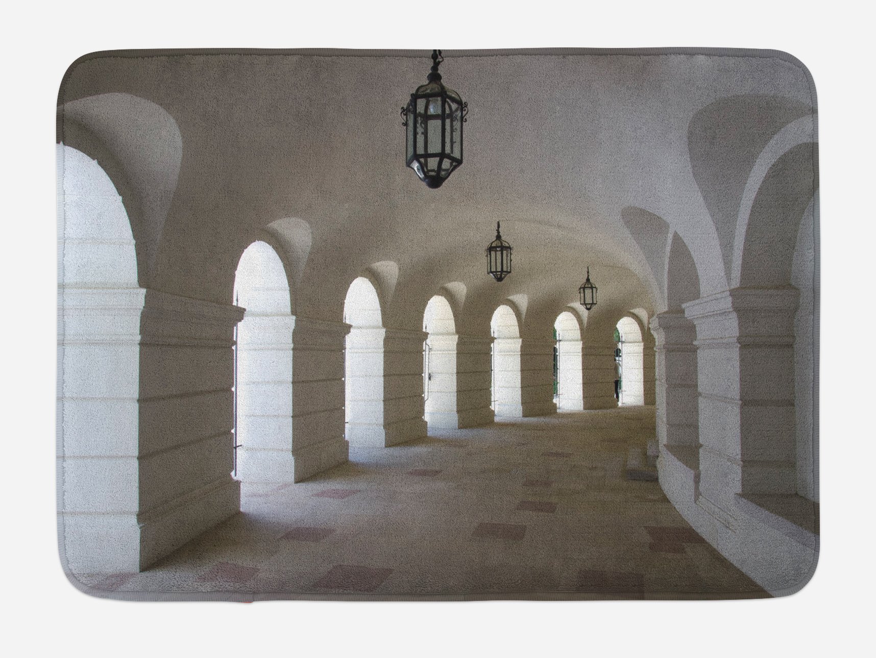 Ambesonne Medieval Bath Mat - Middle Ages Architecture Design with Non-Slip Backing, 30.2 x 20 Inch Plush Bathroom Rug | Classic Castle Corridor Arches Art Print | Perfect for Gothic Decor, Fantasy Themed Bathrooms & Historical Home Decor