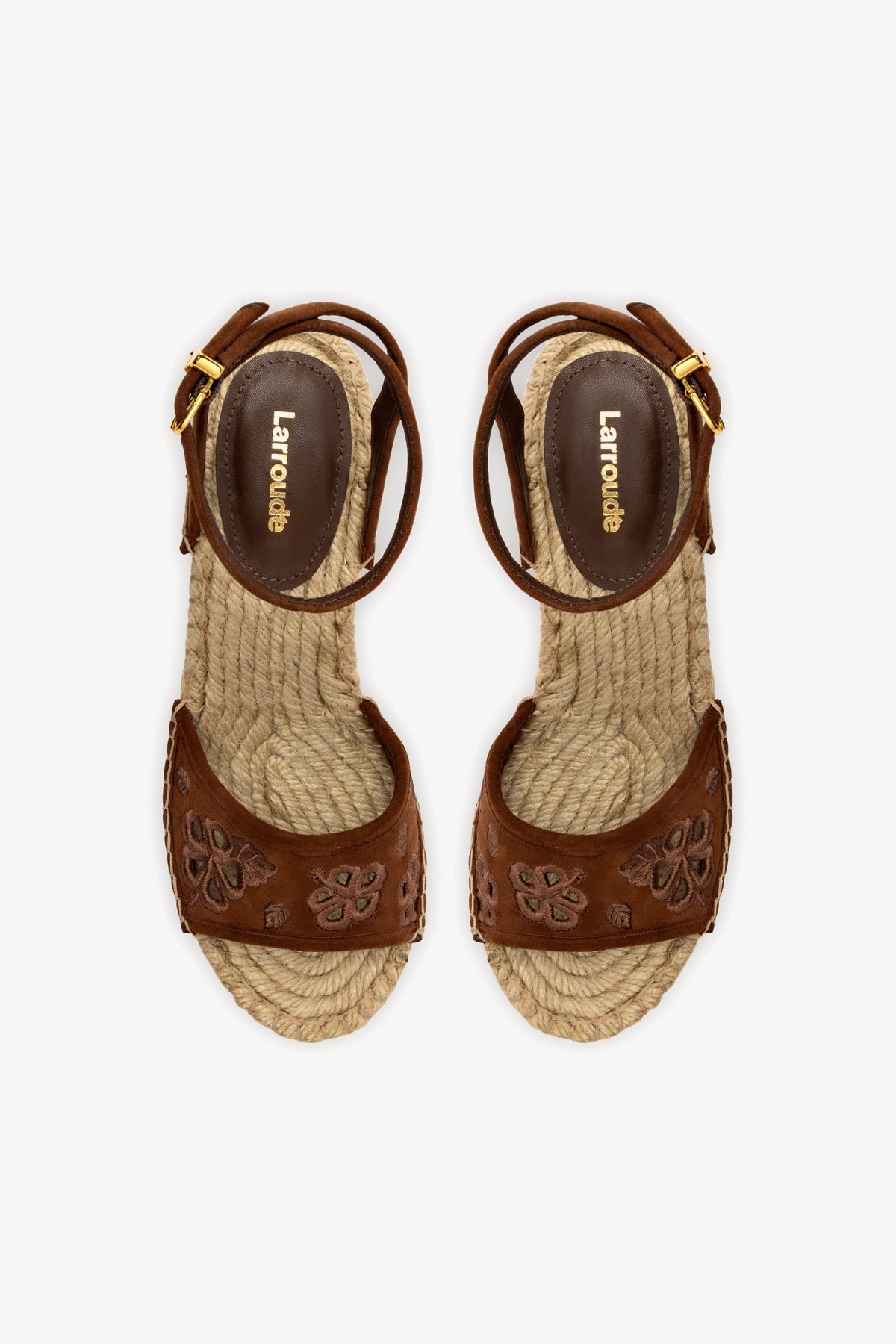Letizia Women's Espadrille Wedge Sandals - Burnt Umber & Hibiscus Embroidered Summer Shoes for Beach, Vacation and Casual Outings