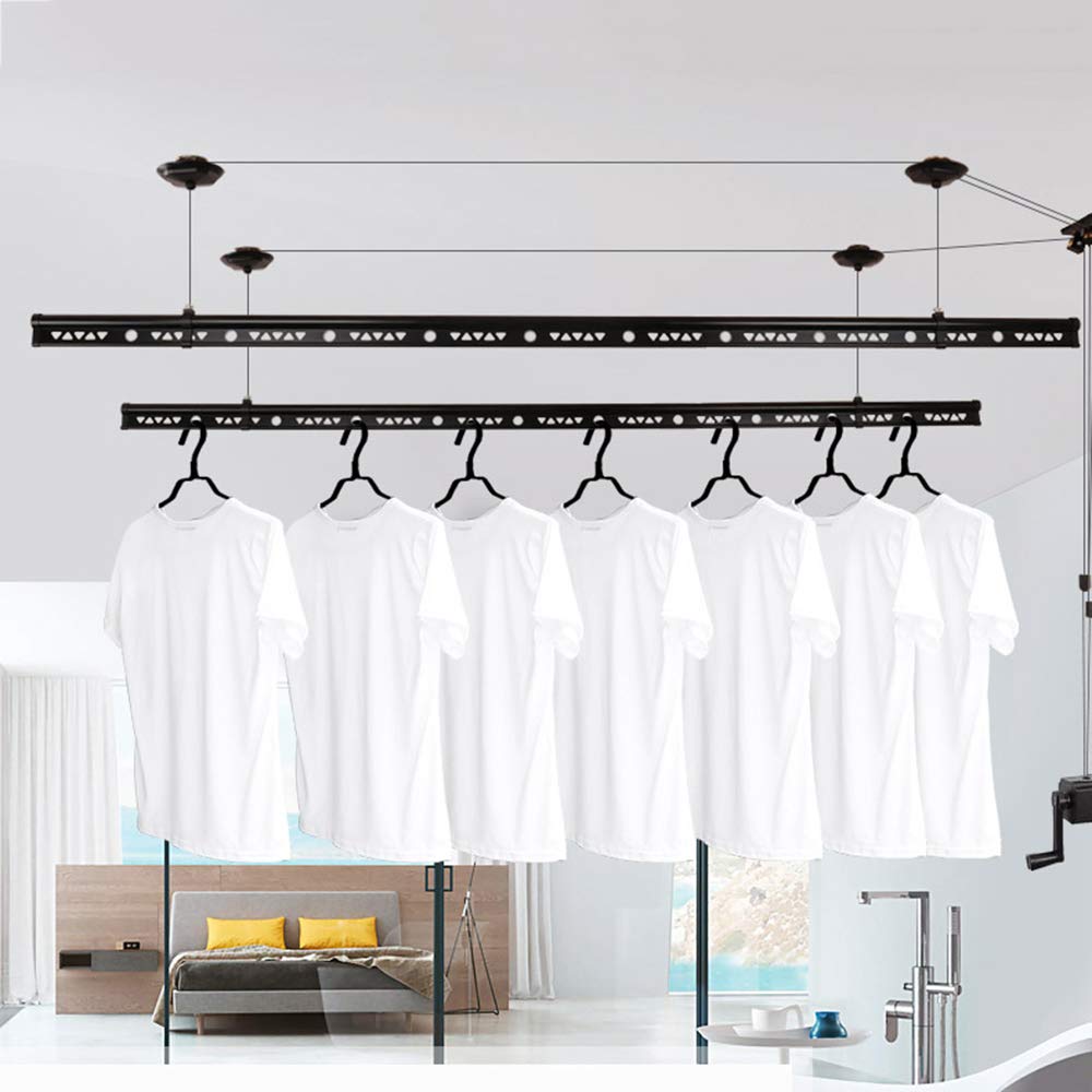 Pulley Style Ceiling Clothes Drying Rack - Space Saving Laundry Dryer for Small Apartments & Homes - Perfect for Indoor/Outdoor Clothes Air Drying