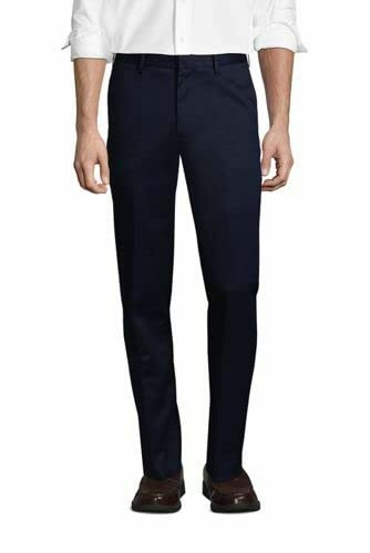 Lands' End Tailored Fit No Iron Twill Dress Pants for Men - Radiant Navy 42x32 | Wrinkle-Free Office & Business Attire | Perfect for Work, Interviews & Formal Events