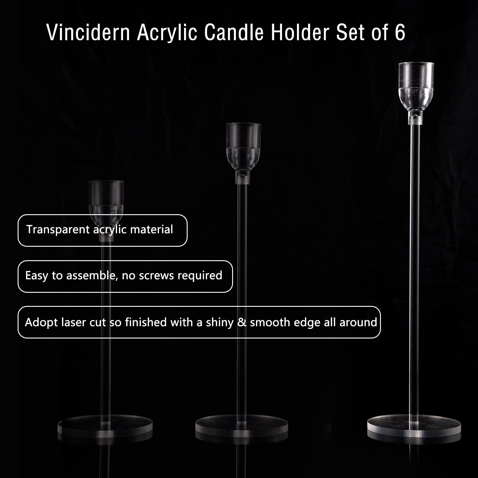 Vincidern 6-Piece Acrylic Candle Holder Set - Elegant Taper Candle Holders for Wedding Centerpieces, Dining Table Decor, Halloween & Christmas Candlesticks - Perfect for Romantic Dinners, Holiday Parties & Home Decoration