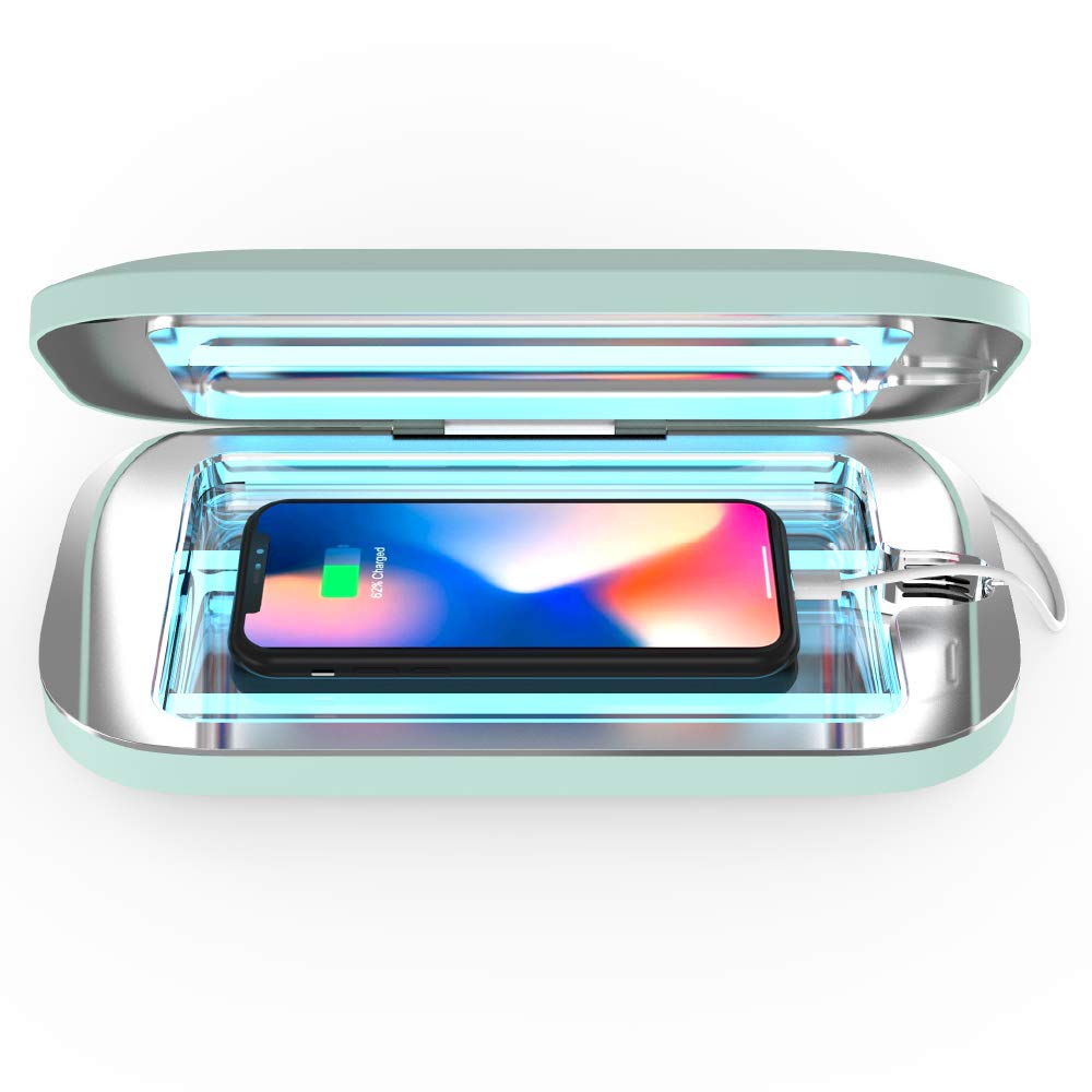 PhoneSoap Pro UV Smart Phone Sanitizer & Universal Charger - Patented 360° UV-C Disinfection | Clinically Proven Phone Cleaner & Fast Charging Box for iPhone, Android | Perfect for Home, Office & Travel (Mint Green)
