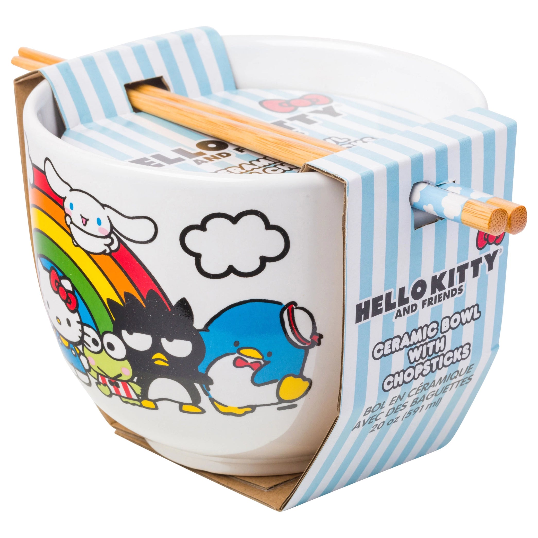 Hello Kitty & Friends Ramen Bowl - White Ceramic Kawaii Noodle Bowl with Chopsticks (20 oz) | Cute Anime Themed Soup Bowl for Home, Office & Gifts | Perfect for Ramen, Udon & Asian Noodle Dishes