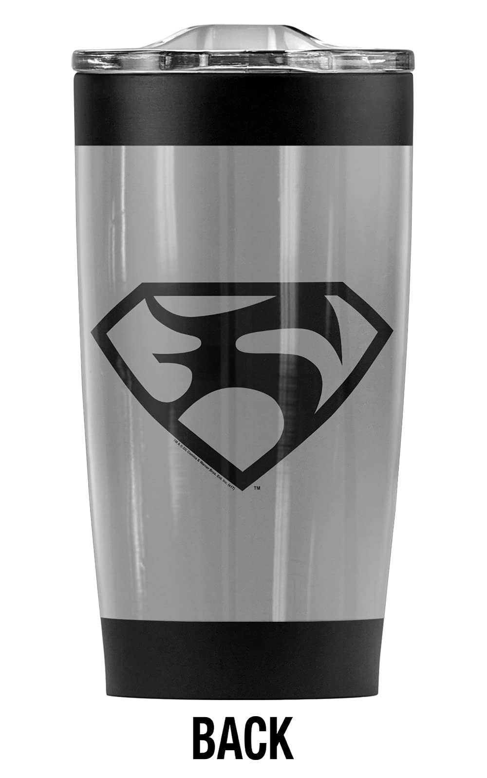 Superman Man of Steel Black Shield 20 oz Stainless Steel Tumbler - Vacuum Insulated Travel Mug with Leakproof Sliding Lid | Double Wall Coffee Cup for Hot & Cold Drinks | Perfect for Office, Gym, Camping & Road Trips