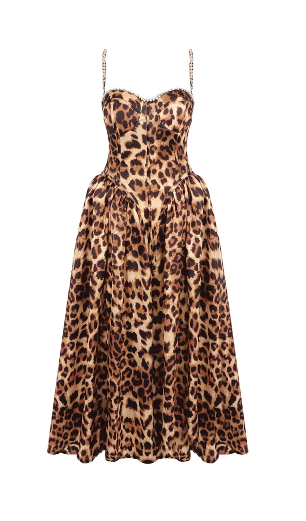 Animal Print Crystal Bustier A Line Midi Dress for Women - Elegant Party & Evening Wear - Perfect for Cocktail Parties, Date Nights & Special Occasions