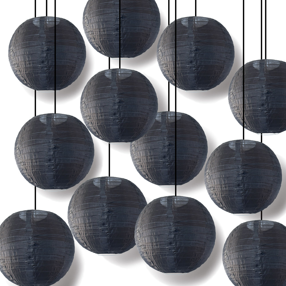 12 Pack Black Shimmering Nylon Lanterns - 14