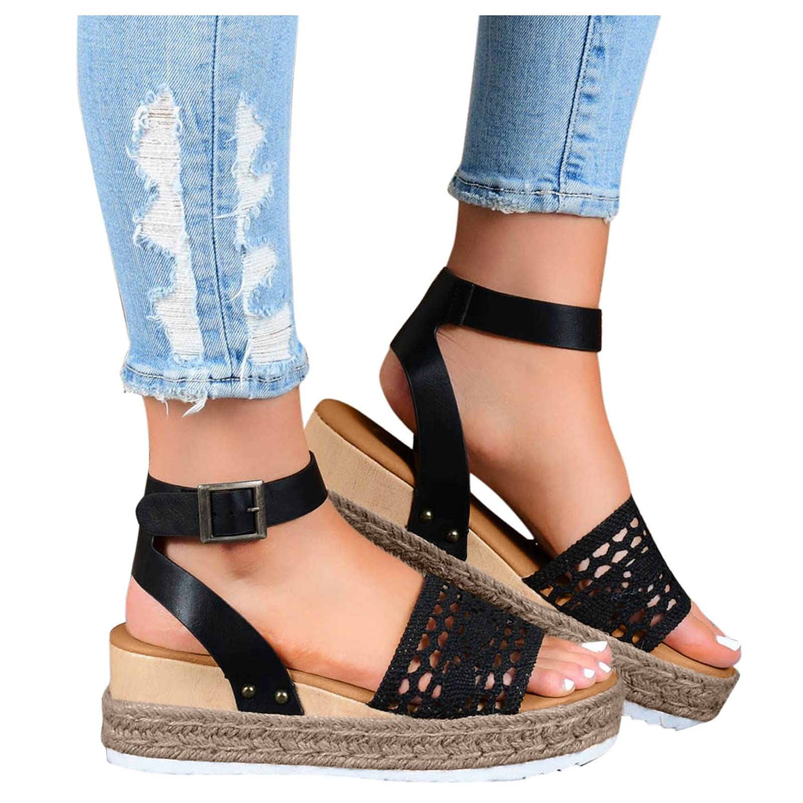 Women's Comfortable Wedge Platform Sandals - Open Toe Flip Flop Slippers for Summer, Beach & Travel | Breathable Casual Dressy Sandals for Women (Size 6.5-7, Color K1) | Perfect for Vacation, Poolside, and Outdoor Activities