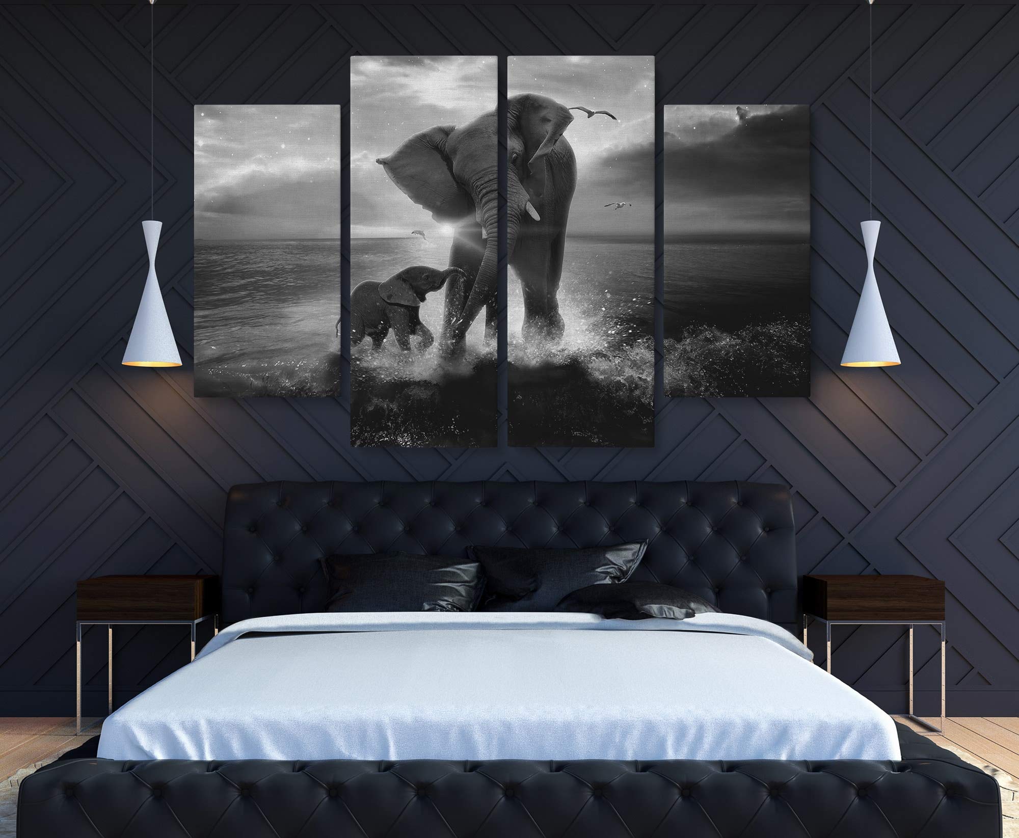 Elephant Canvas Wall Art Set - Large 4 Piece Home Decor for Living Room, Bedroom & Office