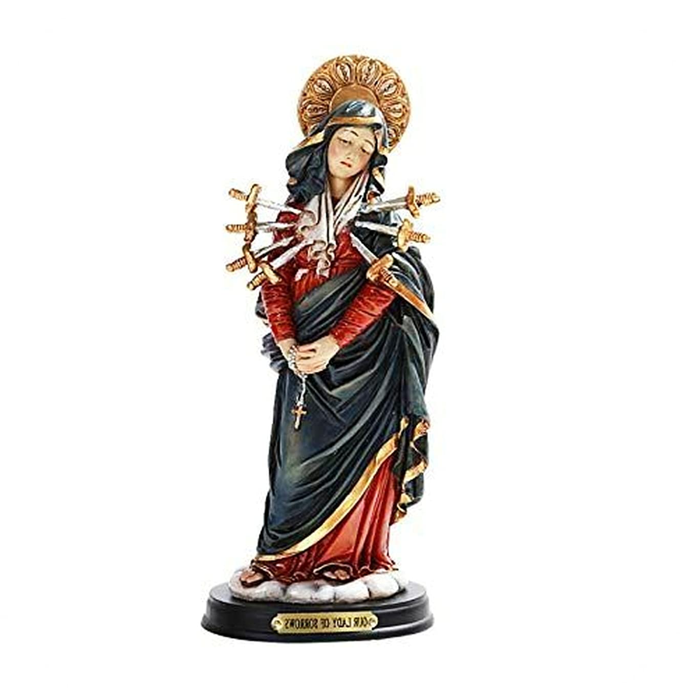 Our Lady of Sorrows Wood Base Statue with Brass Name Plate - AI-3414STAT Religious Home Decor Gift for Birthdays, Weddings & Housewarming | Perfect for Catholic Home Altars, Prayer Spaces & Spiritual Gifting