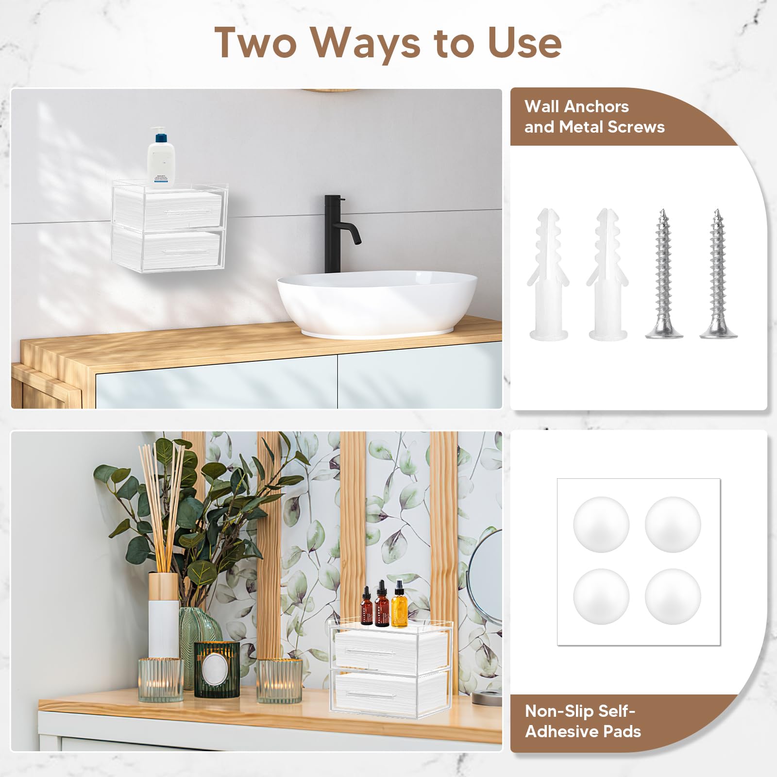 Acrylic Disposable Face Towel Storage Box with 2 Drawers - Clear Makeup Organizer & Skin Care Towel Holder - Wall Mountable for Bathroom, Salon, Spa (Face Towels Not Included) - Perfect for Clean Skin Club & Beauty Routine Organization