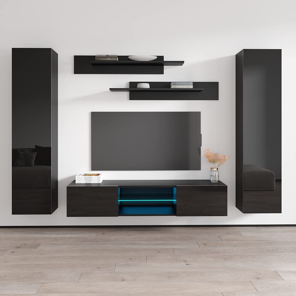 Modern Floating TV Stand with Storage & LED Lights - Wall-Mounted Entertainment Center for Bedroom & Living Room - 33