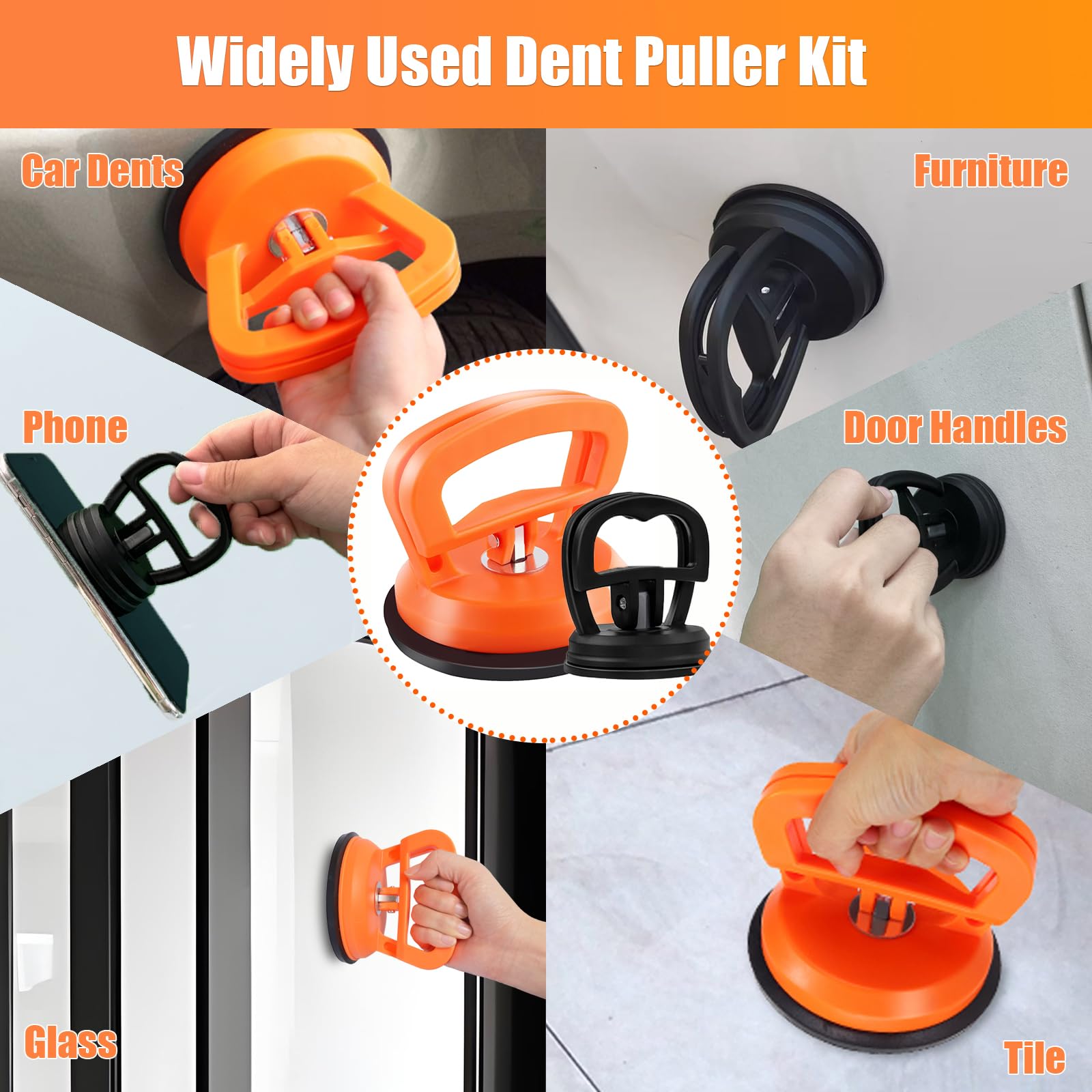 7-Piece Car Dent Puller Kit - Paintless Dent Removal Tool for Hail Dents, Suction Cup for Glass & Screens - Auto Body Repair & DIY Car Dent Fixing (Perfect for Garage, Roadside, and Home Use)