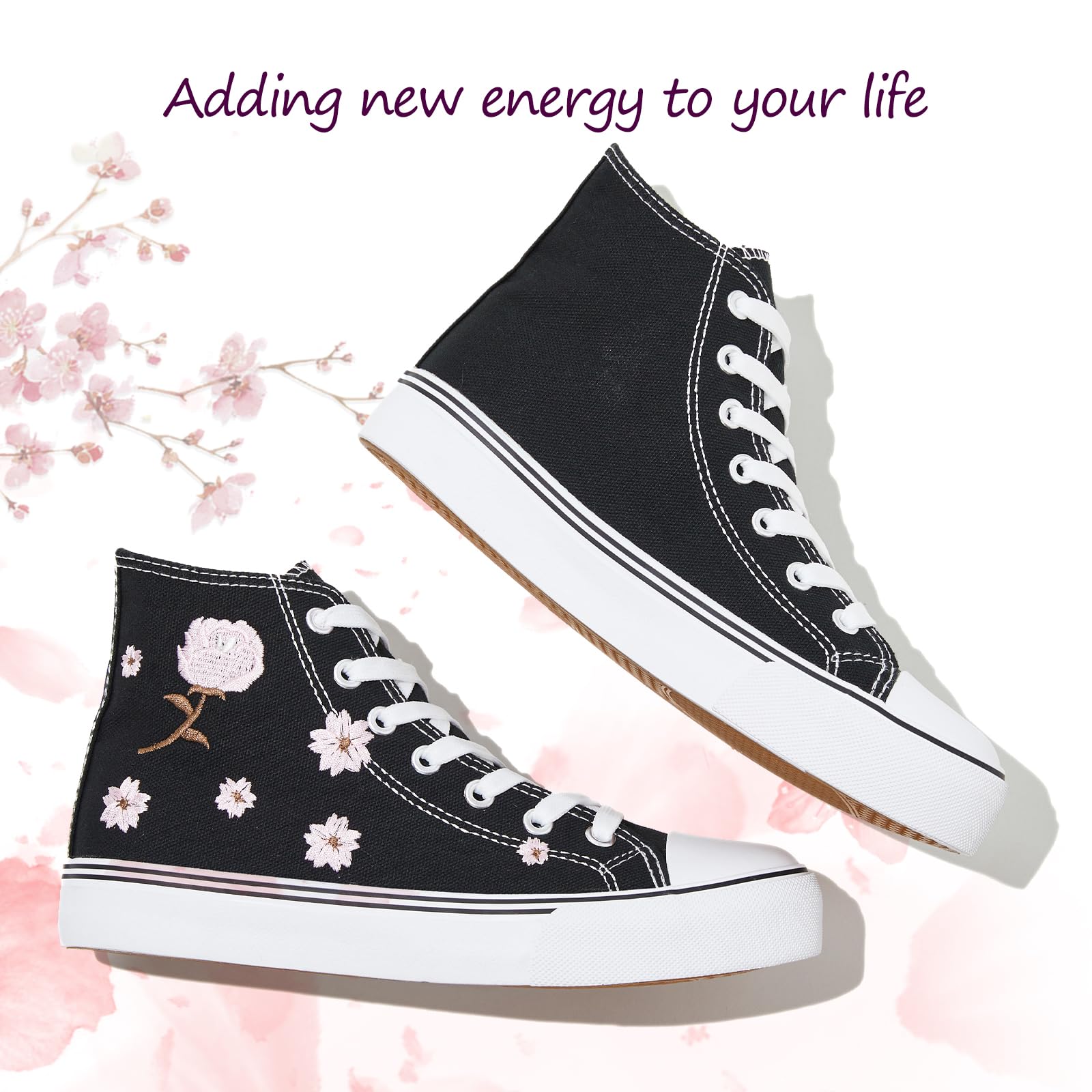 Kufeiti Women's High Top Canvas Sneakers - Lace Up Casual Shoes in White & Black | Fashion Walking Shoes for Women, Street Style & Everyday Wear