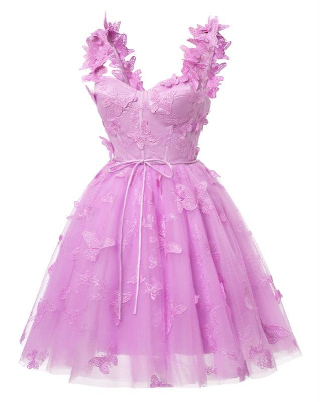 Floral Purple A-Line Mini Short Prom Homecoming Party Dress - Elegant & Stylish for Dances, Weddings & Special Occasions | CM1004