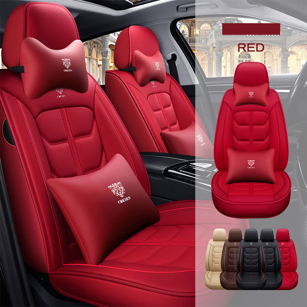 Waterproof PU Leather Car Seat Covers for Mercedes-Benz A-Class 2013-2017 - Luxury Front Set (Red) | Universal Fit, Easy Installation & Comfortable Protection | Perfect for Daily Commute, Road Trips & Car Interior Upgrade