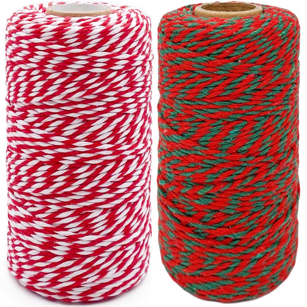 Christmas Cotton Twine Rolls - Red & Green Yarn Set for Gift Wrapping & DIY Crafts