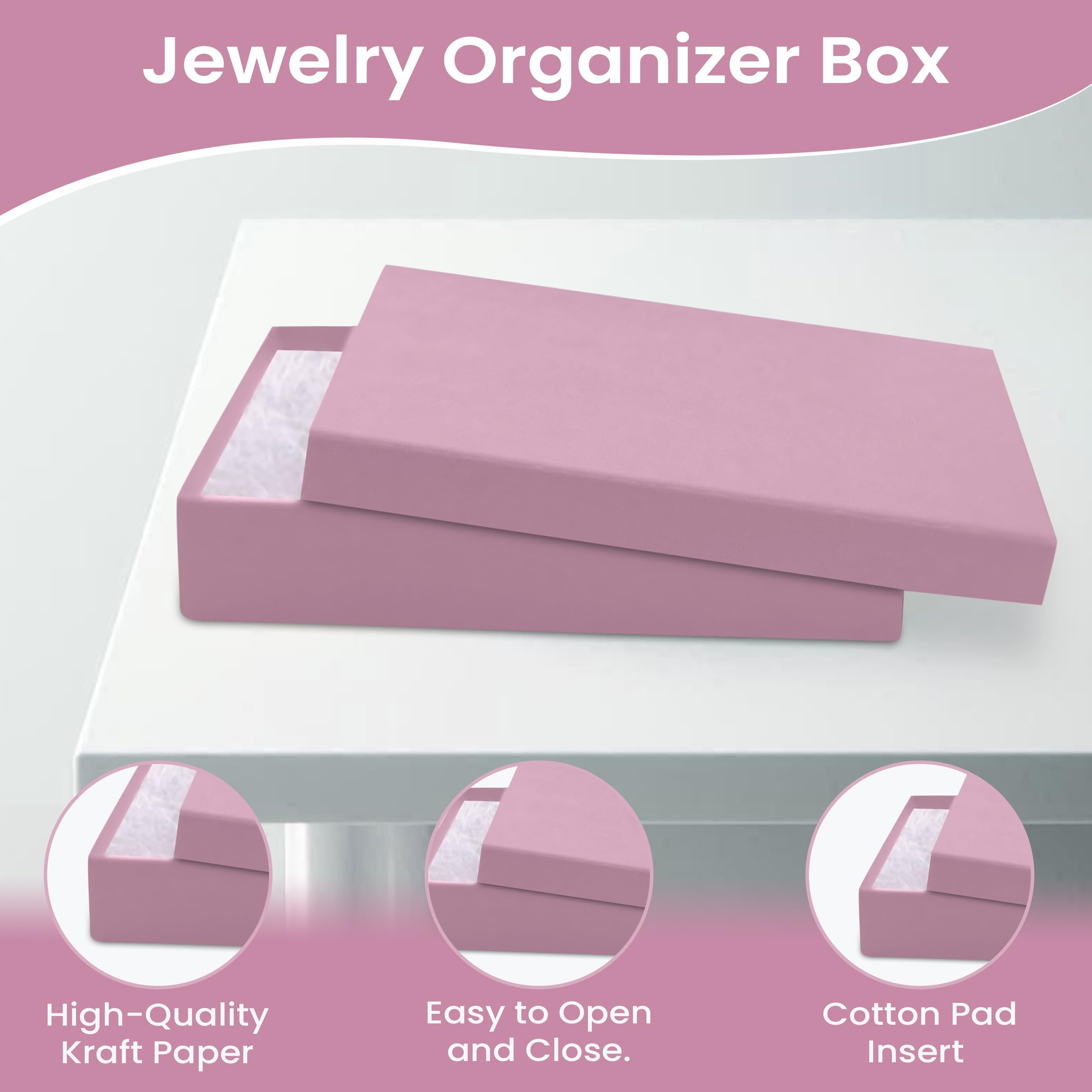 10 Pack Pink Jewelry Gift Boxes 5.5x3.5x1 Inch - Premium Cardboard Jewelry Storage Box with Cotton Filling & Lid - Made in USA - Perfect for Bracelets, Necklaces, Rings, Earrings - Great for Wedding, Birthday Gifts & Jewelry Organization