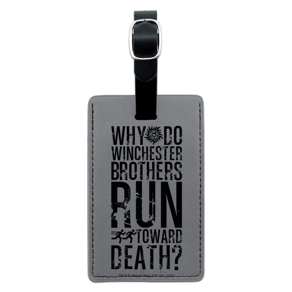 Supernatural Run Toward Death Rectangle Leather Luggage Tag - Durable Carry-On ID Tag for Suitcases, Bags & Backpacks - Perfect for Travel, Business Trips & Airport Identification