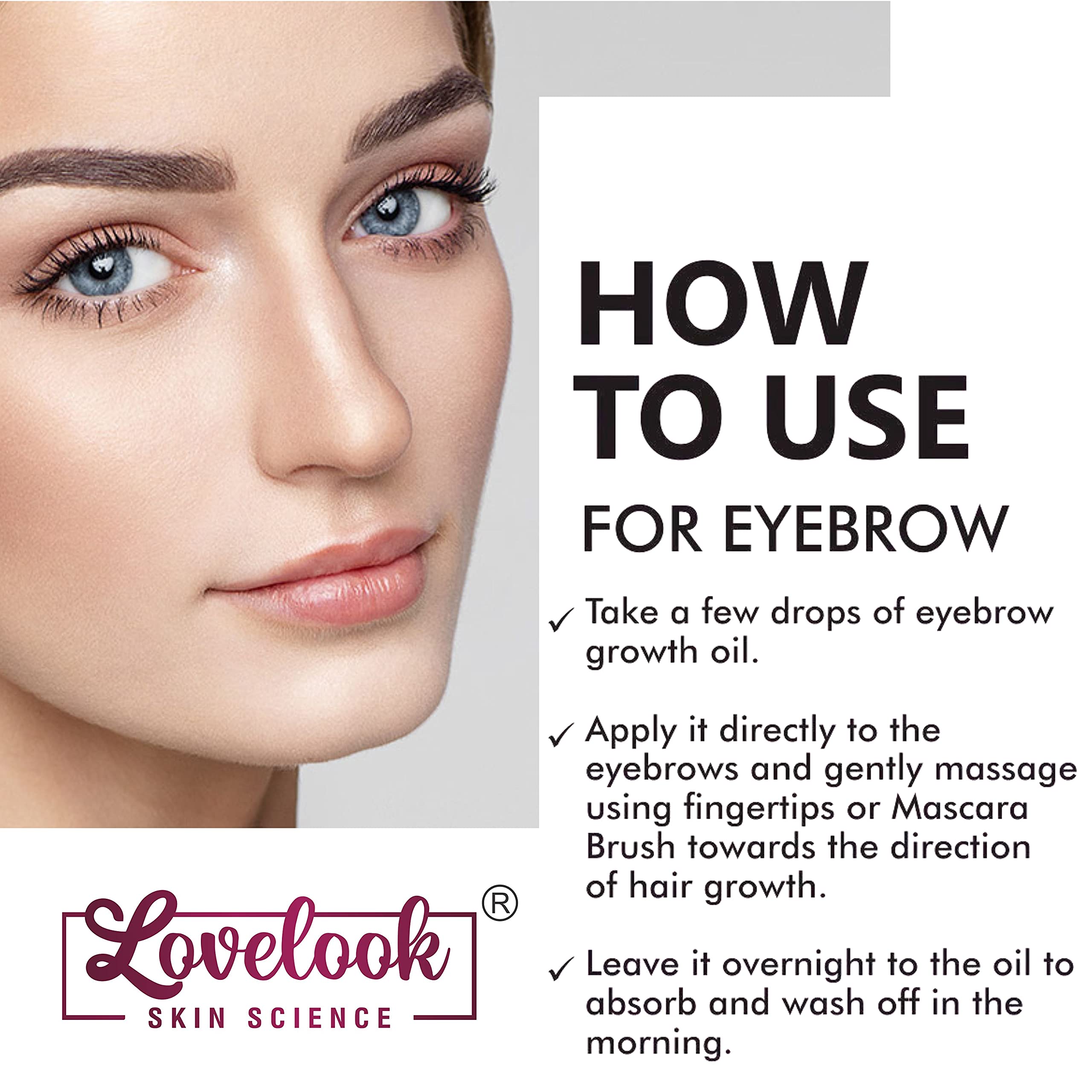 Lovelook Eyelash & Eyebrow Growth Serum - Natural Castor Oil, Almond Oil & Vitamin E Formula for Longer, Thicker Lashes & Brows | Perfect for Nighttime Use & Enhancing Makeup Looks