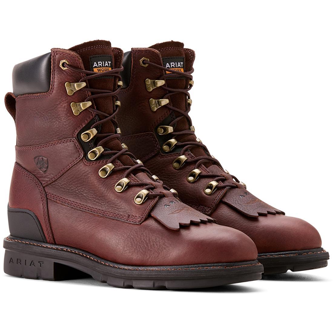 Hermosa XR 8 Inch Soft Toe Work Boots for Men - Comfortable Redwood Leather Safety Shoes - Perfect for Construction, Hiking & Outdoor Work