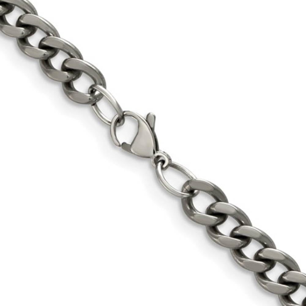 The Black Bow Men's 7.5mm Dark Gray Titanium Classic Polished Curb Chain Necklace - Perfect for Casual Outings and Formal Events