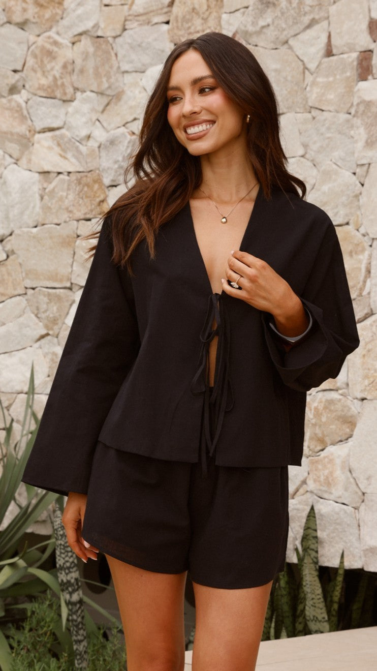 Iveena Women's Black Top and Shorts Set - Casual Summer Outfit for Beach, Gym & Lounge