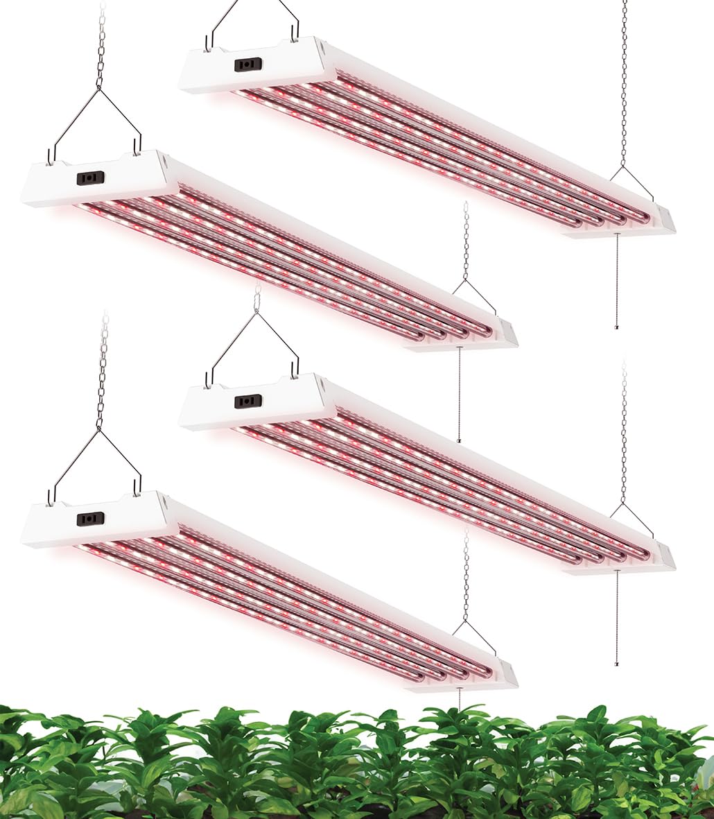 Sunco 4 Pack 4FT Full Spectrum LED Grow Lights 80W for Indoor Plants - Linkable Suspended Fixture with Plug, Ideal for Greenhouses, Seedlings & Year-Round Plant Growth - Perfect for Hydroponics, Vertical Farming & Indoor Gardening