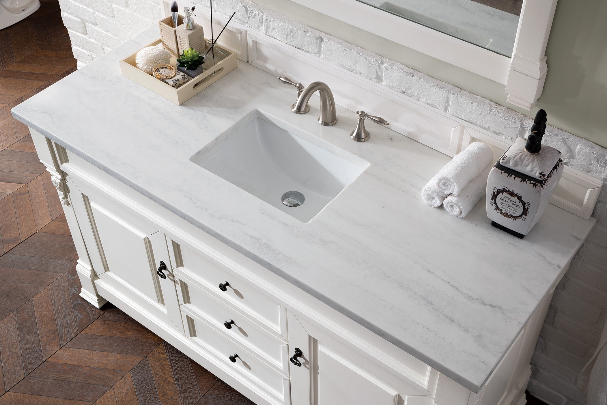 Brookfield 60 Inch Single Bathroom Vanity with 3CM Arctic Fall Solid Surface Top in Bright White - Perfect for Modern Home Bathroom Renovation & Small Space Design